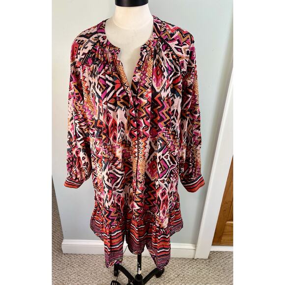 ZARA Angie Dress Womens XL Geometric Boho Lightweight Ruffle Office Party - Picture 1 of 10